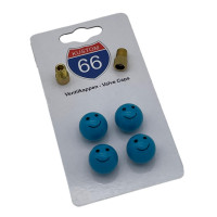 4er Set Ventilkappen, Smiley blau