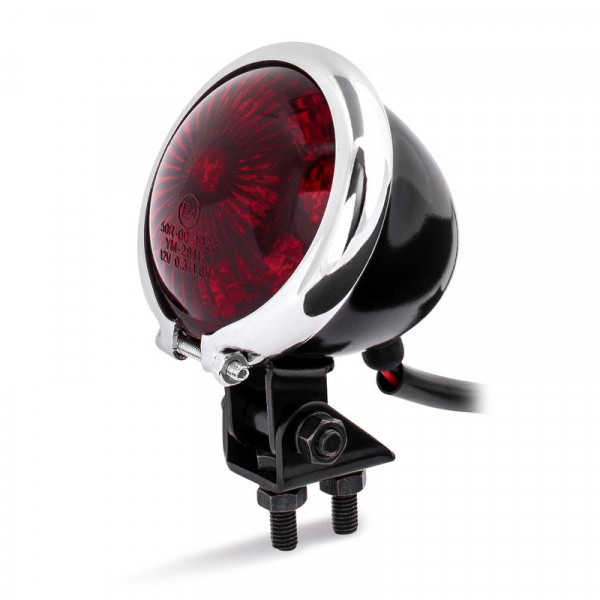 Bates Style-Rücklicht LED Schwarz /Chrom /rotes Glas